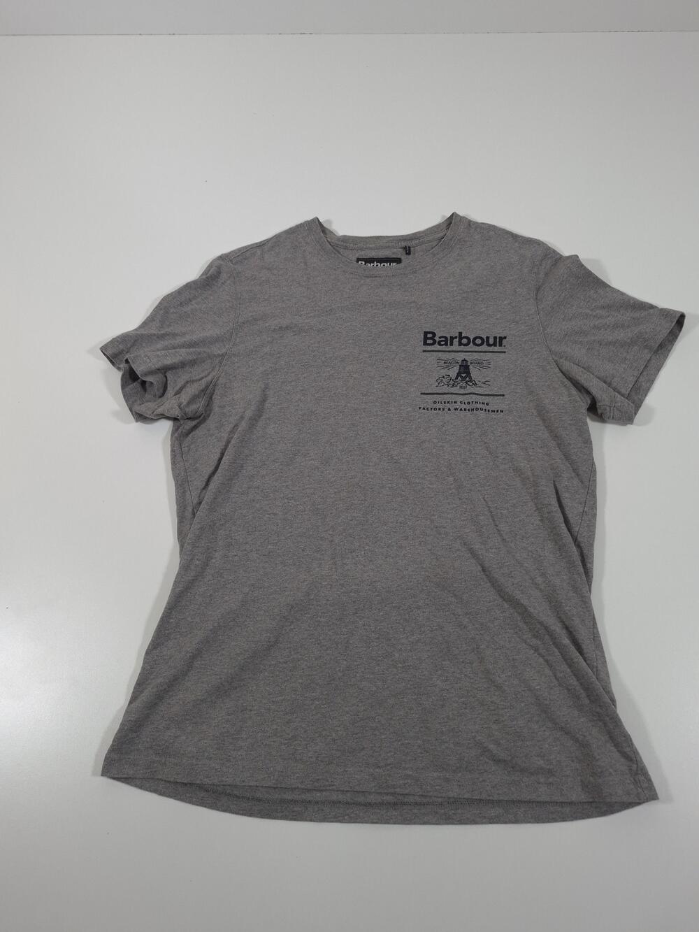 Barbour Shirt Mens Small Gray Beacon Brand Graphic Tee Cotton Nautical Crewneck